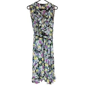 MSK Sheer Ruffle Floral Belted Dress Size 8